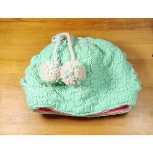Vintage Knitted Medium Size Teapot Cozy Warmer Green & Pink with Pom Poms